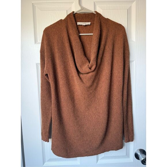 Loft Wool Blend Scoop Neck Sweater Brown Women's Small Cardigan Neutral Knit - Picture 1 of 4